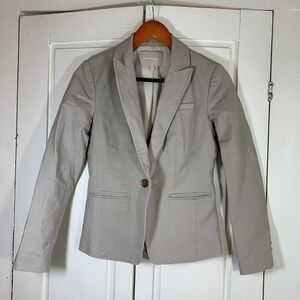 Banana‎ Republic Women's Beige Cotton Blazer Size 2 Single Button Tailored FLAWS